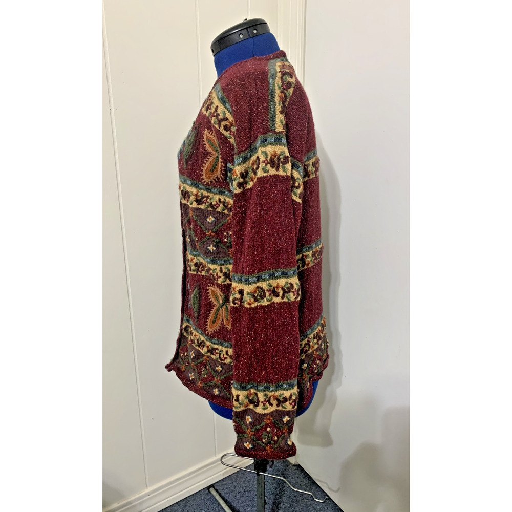 Vintage Signature Northern Isles Cardigan - Hand Embroidered Floral Red Grandma - Picture 2 of 11